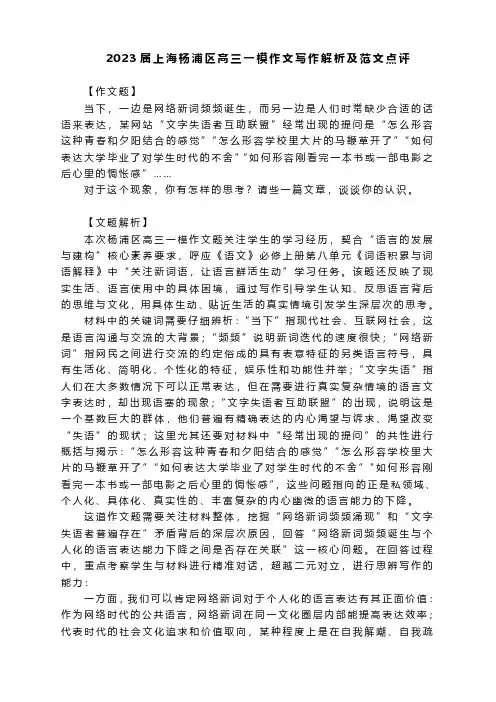 2023年上海杨浦区高三上学期语文高考一模作文写作解析及范文点评