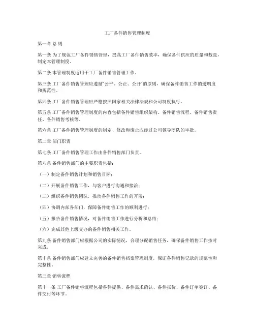 工厂备件销售管理制度