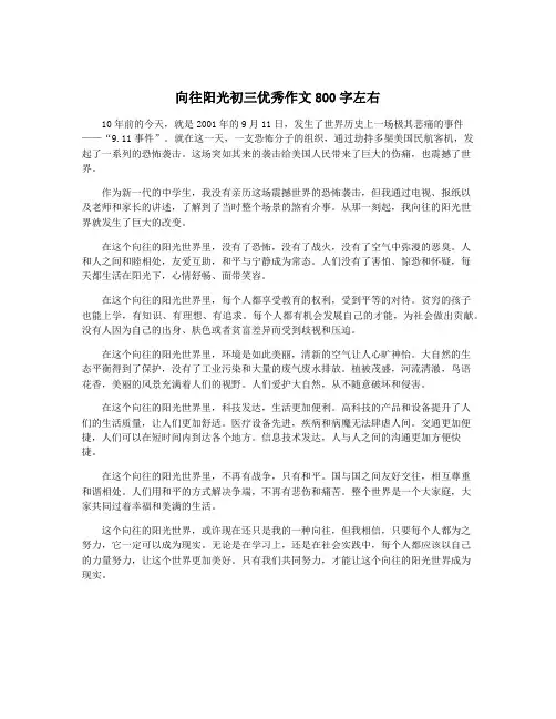 向往阳光初三优秀作文800字左右