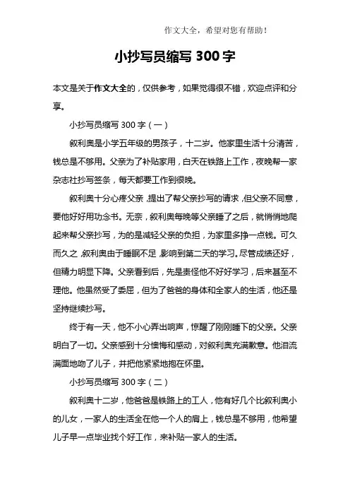 小抄写员缩写300字