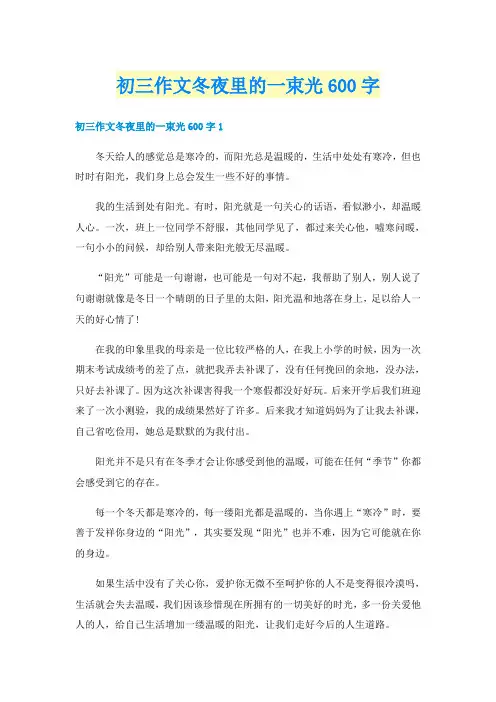 初三作文冬夜里的一束光600字