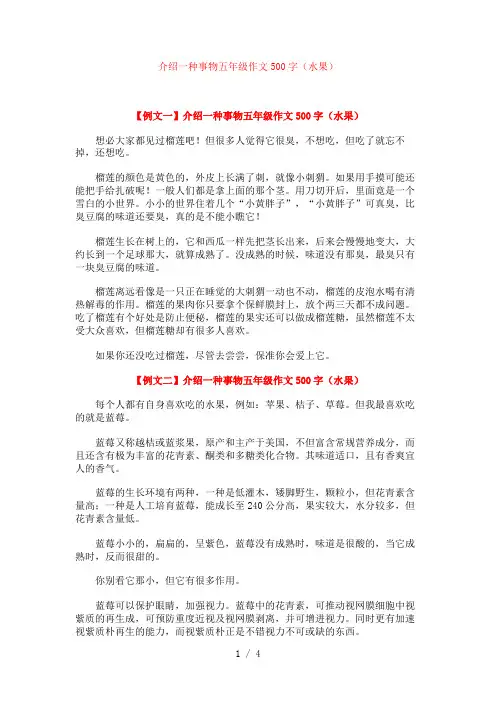 介绍一种事物五年级作文500字(水果)