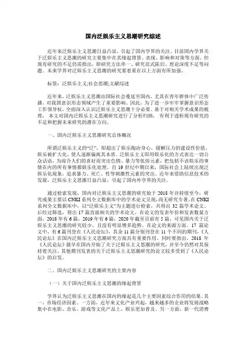 国内泛娱乐主义思潮研究综述