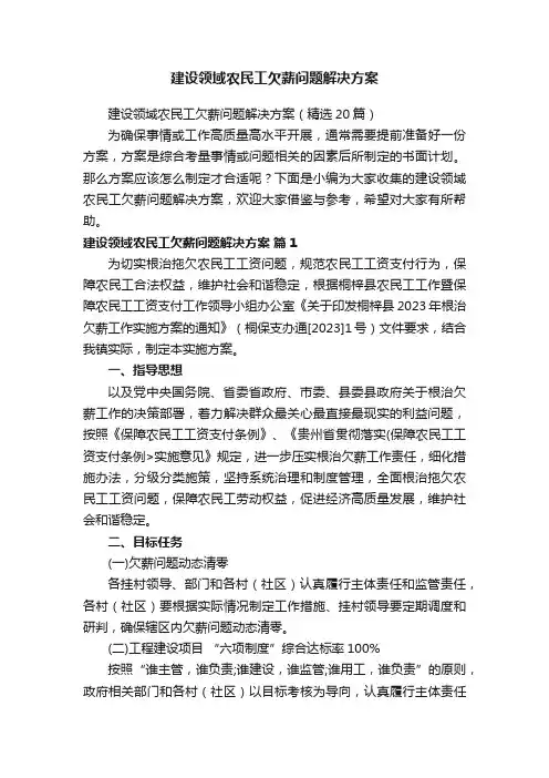 建设领域农民工欠薪问题解决方案（精选20篇）