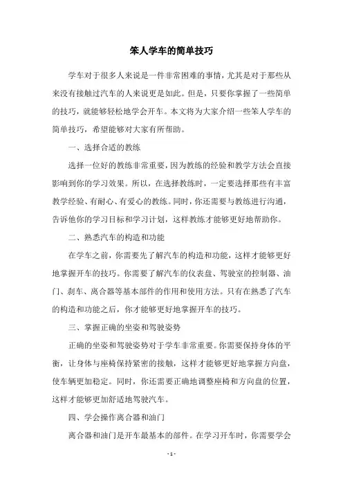 笨人学车的简单技巧