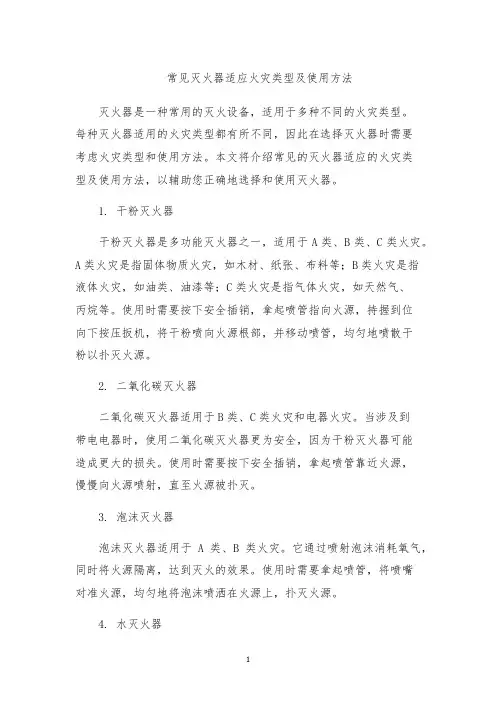 常见灭火器适应火灾类型及使用方法