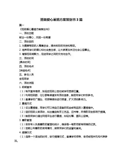 班级爱心募捐方案策划书3篇