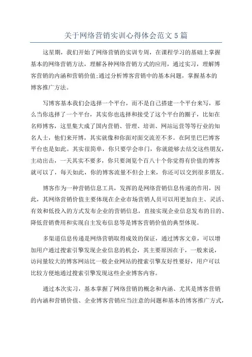 关于网络营销实训心得体会范文5篇