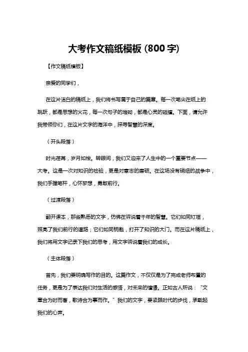 【作文】大考作文稿纸模板 (800字)