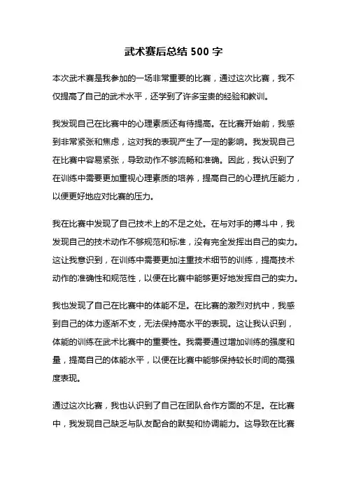 武术赛后总结500字