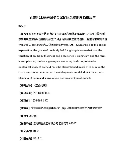 西藏尼木斑岩铜多金属矿区后续地质勘查思考