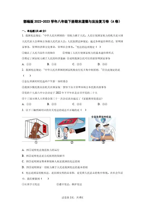 部编版2022-2023学年八年级下册期末道德与法治复习卷(A卷)含解析