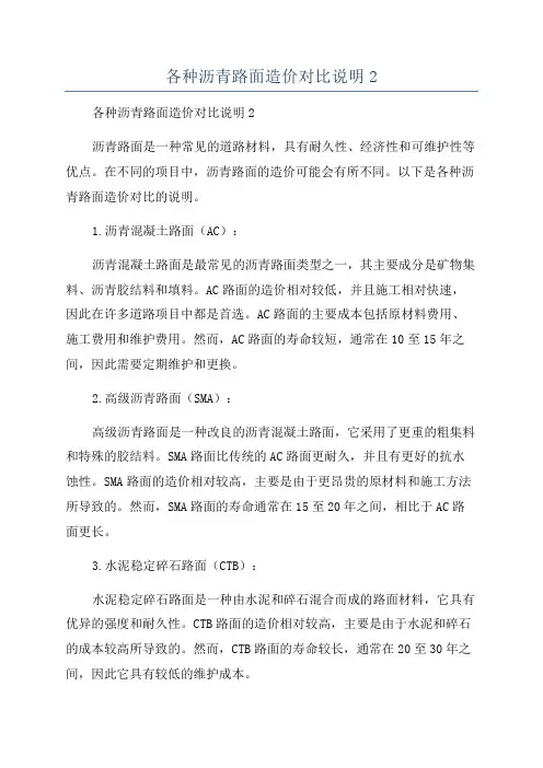 各种沥青路面造价对比说明2