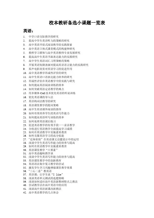 校本教研备选小课题一览表