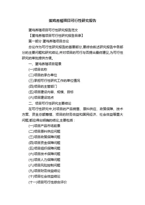 蛋鸡养殖项目可行性研究报告