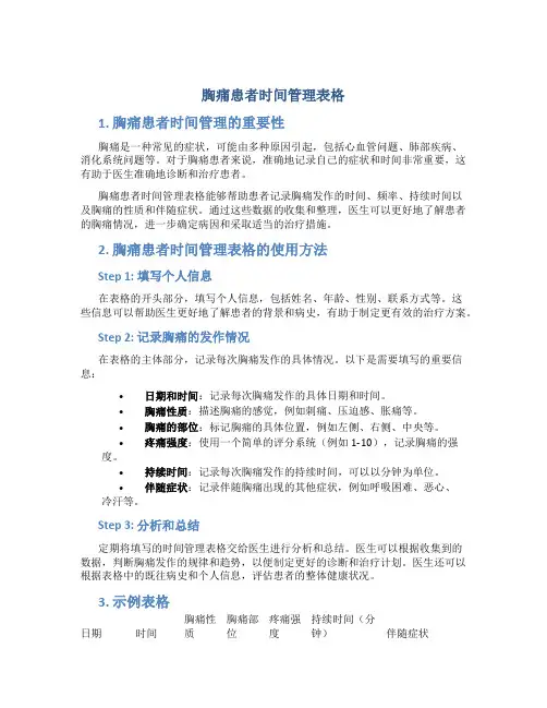 胸痛患者时间管理表格
