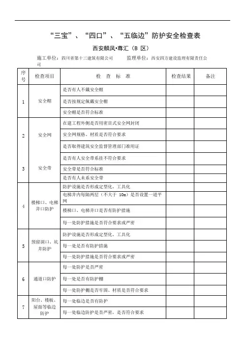 “三宝”、“四口”、“五临边”防护安全检查表(可编辑修改word版)