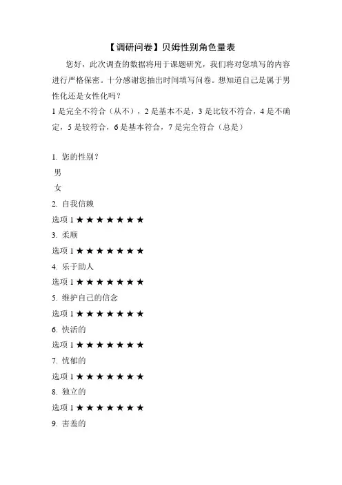 【调研问卷】贝姆性别角色量表