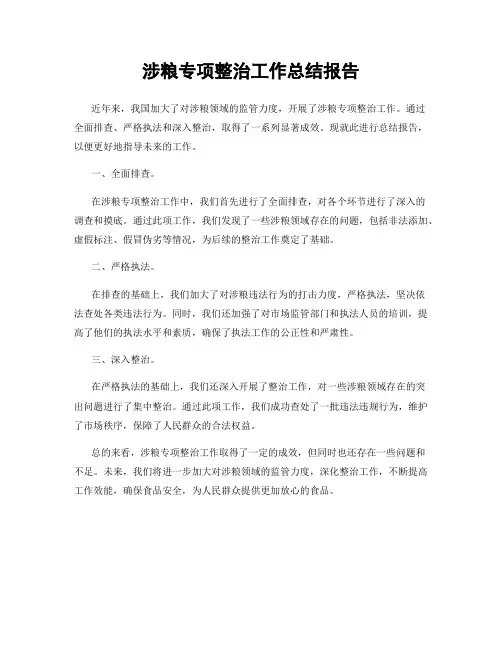 涉粮专项整治工作总结报告