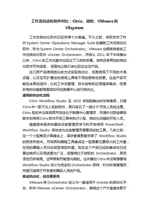 工作流自动化软件对比：Citrix、微软、VMware和VEsystem