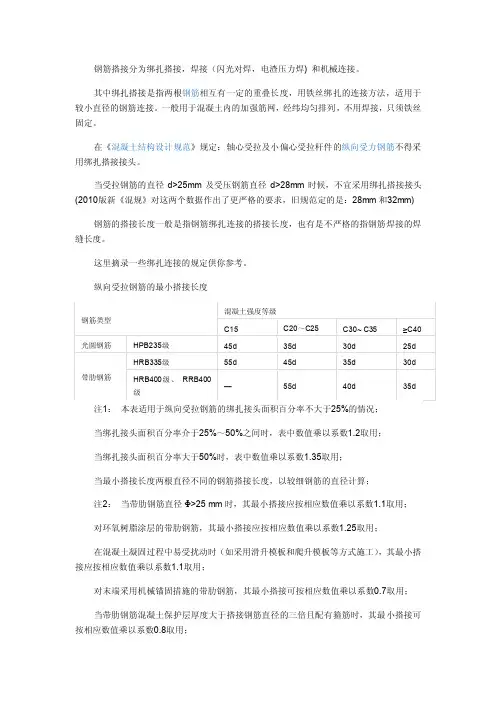 钢筋搭接分为绑扎搭接