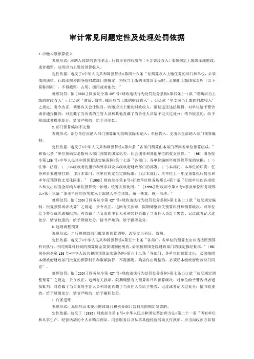 审计常见问题定性及处理处罚依据