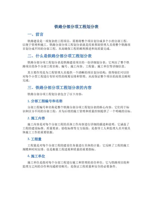铁路分部分项工程划分表