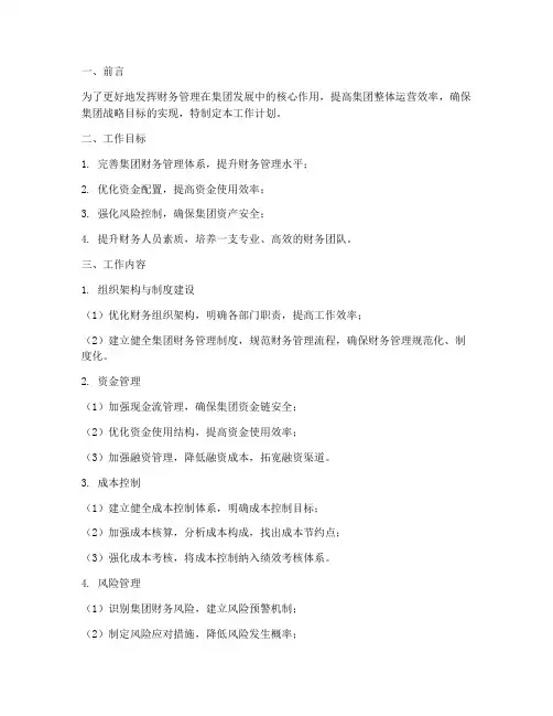 集团财务管理的工作计划