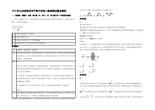2020年山西省朔州市平朔中学高二物理测试题含解析