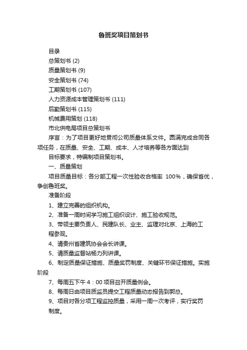 鲁班奖项目策划书