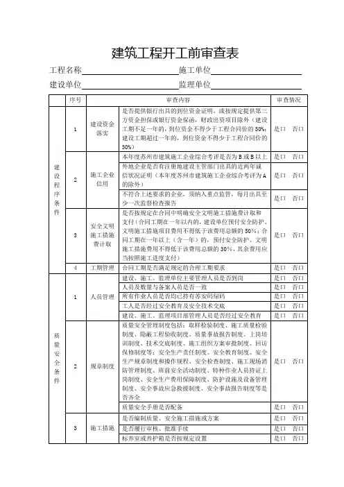 建筑工程开工前审查表