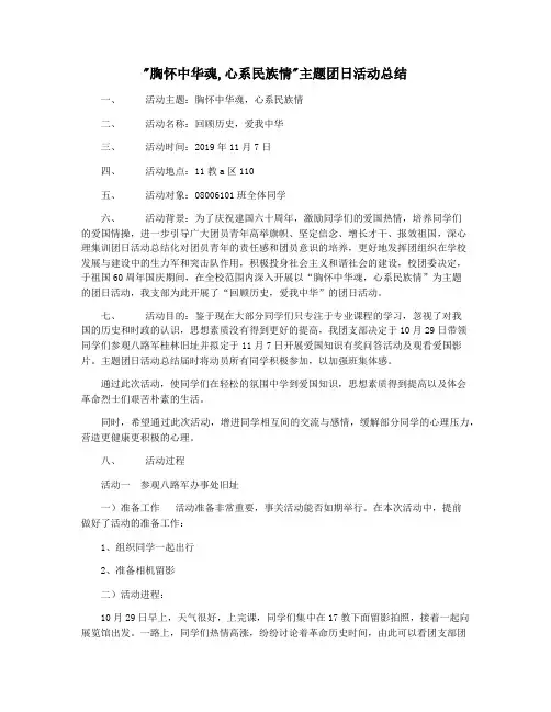 胸怀中华魂,心系民族情主题团日活动总结