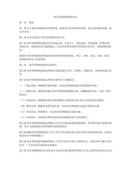 项目管理制度管理办法