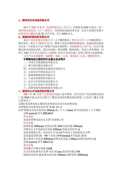 磷酸铁锂公司企业名录