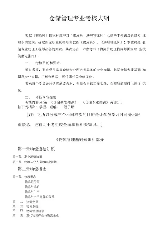 仓储管理专业考核大纲及试卷结构.doc