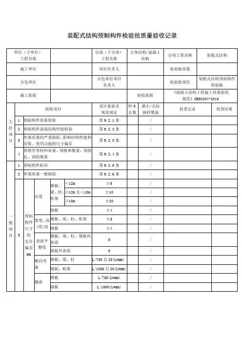 装配式结构预制构件检验批质量验收记录