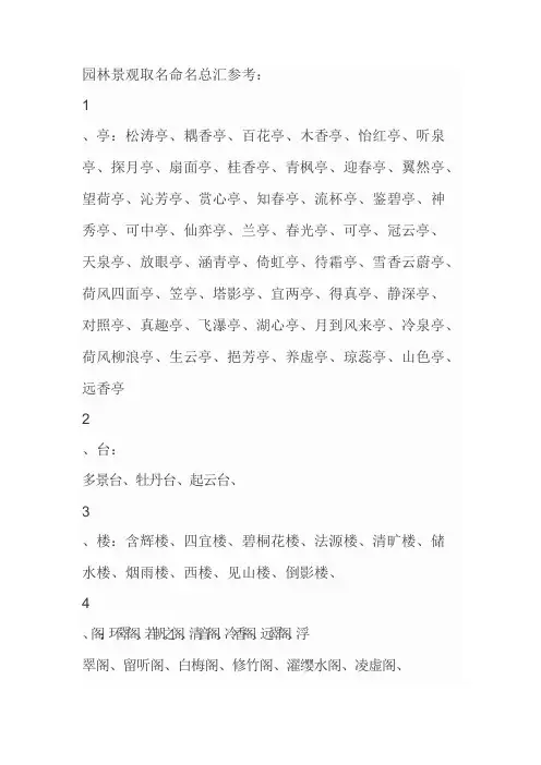 园林景观取名命名总汇参考