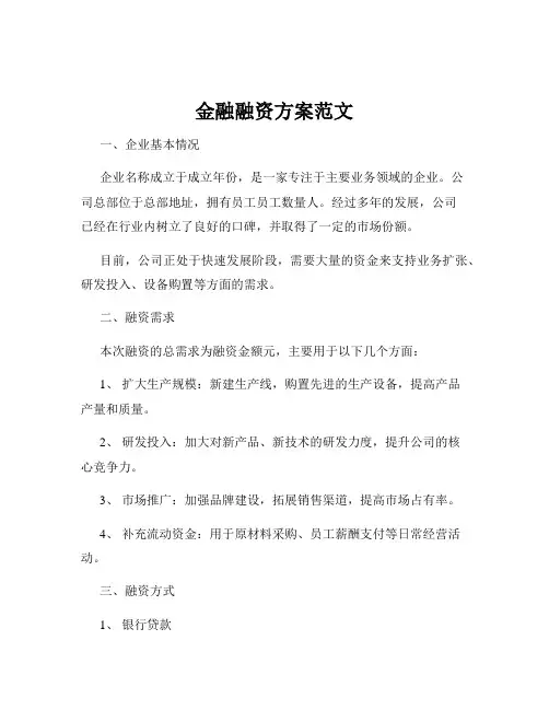 金融融资方案范文