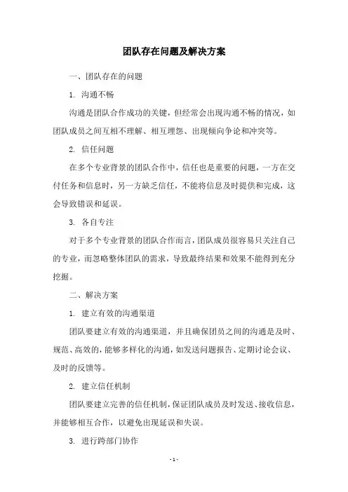 团队存在问题及解决方案