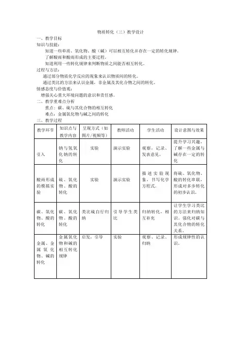 《物质的转化(三)》教案-九年级下册科学华师大版