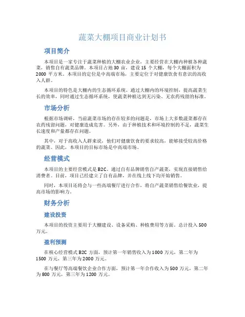 蔬菜大棚项目商业计划书
