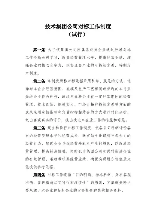 制度范例集团公司对标工作制度