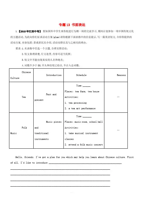 2018年中考英语试题分项版解析汇编专题13书面表达含解析