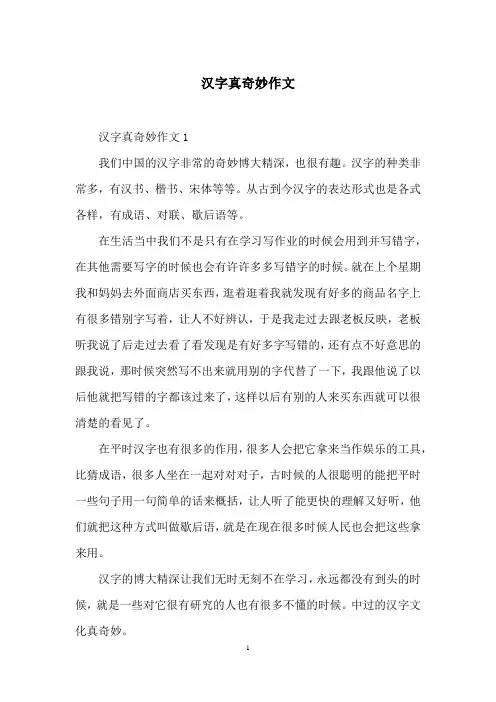 汉字真奇妙作文