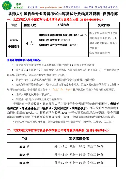 北京师范大学中国哲学专业复习经验参考书重点出题导师讲义-育明考博