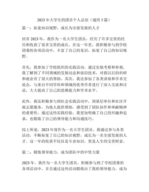 2023年大学生的团员个人总结(通用5篇)