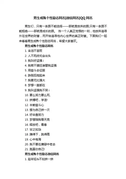 男生成熟个性励志网名微信网名QQ网名