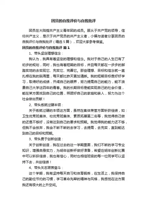 团员的自我评价与自我批评（精选5篇）