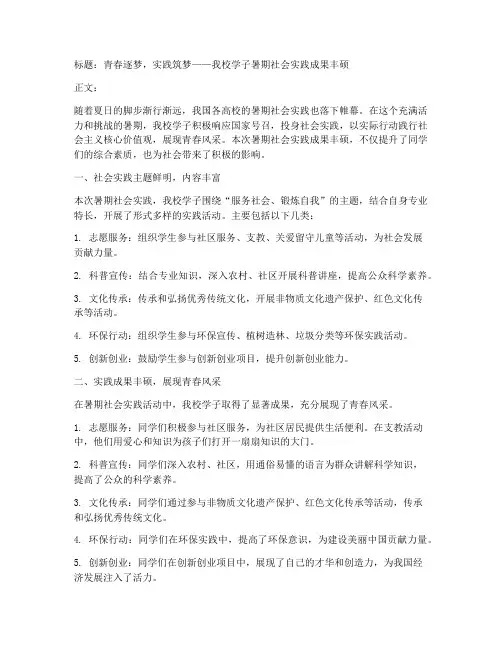 暑期社会实践外宣新闻稿