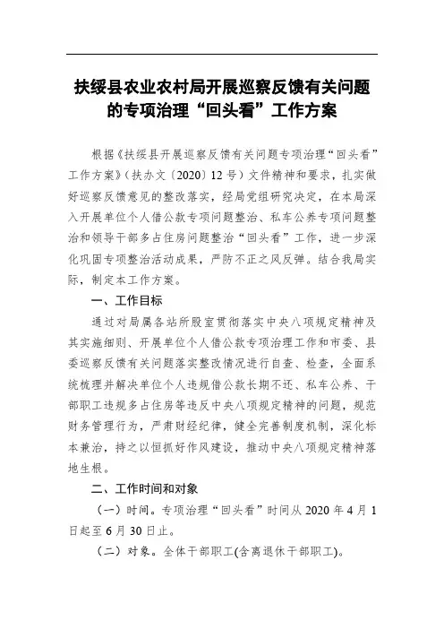 扶绥县农业农村局开展巡察反馈有关问题的专项治理“回头看”工作方案